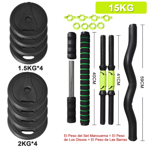 2-in-1 Dumbbell & Kettlebell Set with Handle Bar