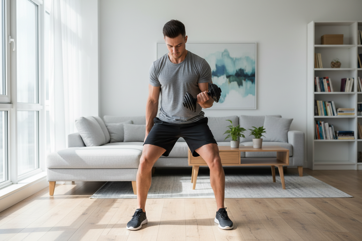 2-in-1 Dumbbell & Kettlebell in use at home