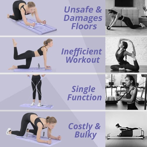 4-in-1 Foldable Compact Pilates Reformer with Ab Wheel