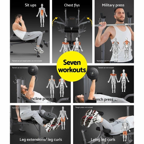 Everfit 7-in-1 Adjustable Weight Bench – 200kg Multi-Station Home Gym Press